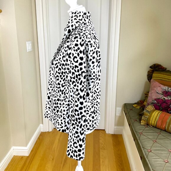 Neiman Marcus Jacket Velvet Snow Leopard No Close White Black Cotton Vintage (S) - Picture 2 of 9
